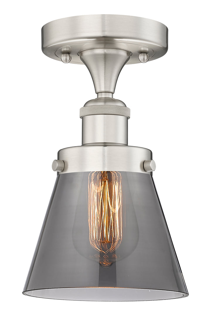 Innovations Lighting Cone 6" Semi-Flush Mount - Brushed Satin Nickel Ceiling Semi Flush Mounts Innovations Lighting Light Smoke ; Glass Type: Colorful  