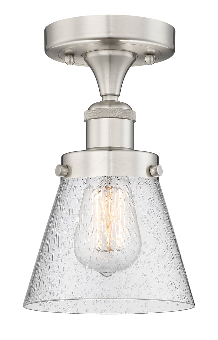 Innovations Lighting Cone 6" Semi-Flush Mount - Brushed Satin Nickel Ceiling Semi Flush Mounts Innovations Lighting Seedy ; Glass Type: Seedy; Ribbed  