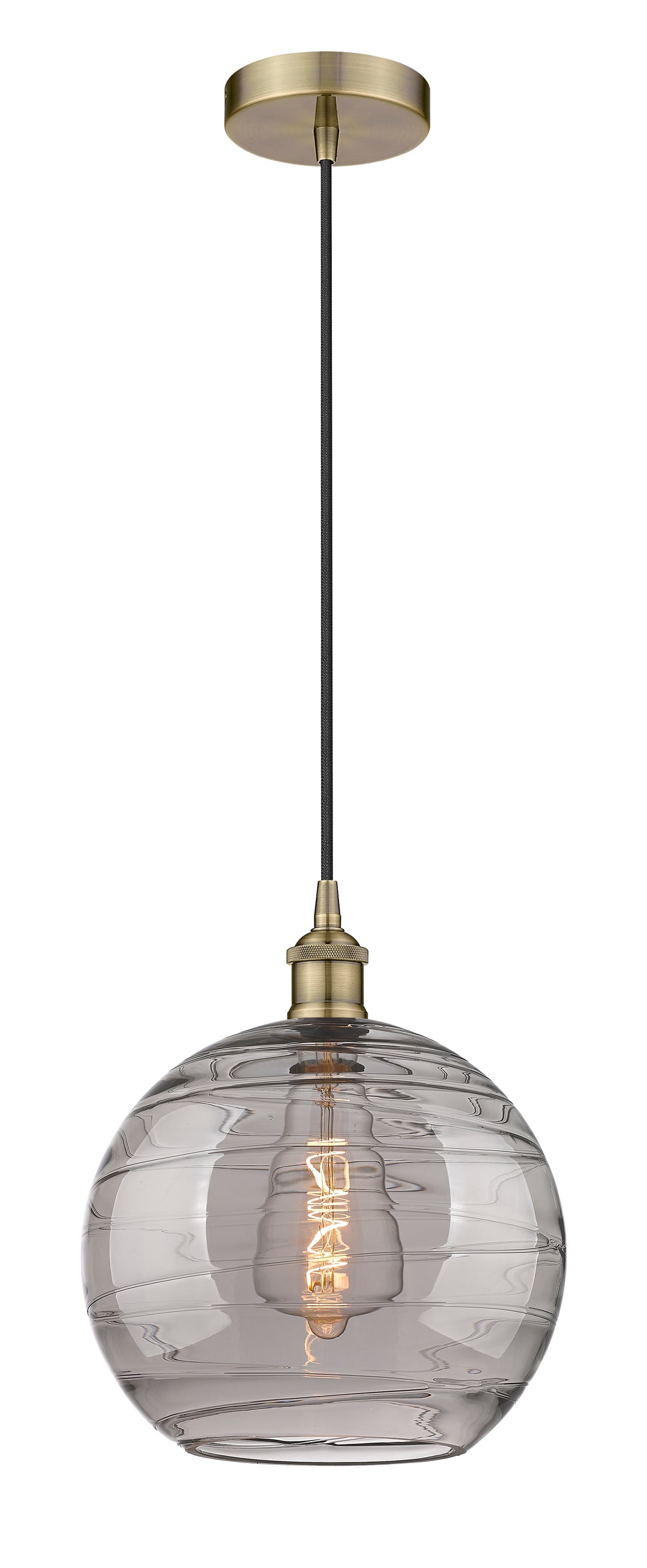 Innovations Lighting Athens Deco Swirl 12" Mini Pendant - Antique Brass Mini-Pendants Innovations Lighting Light Smoke Deco Swirl ; Glass Type: Smoked  