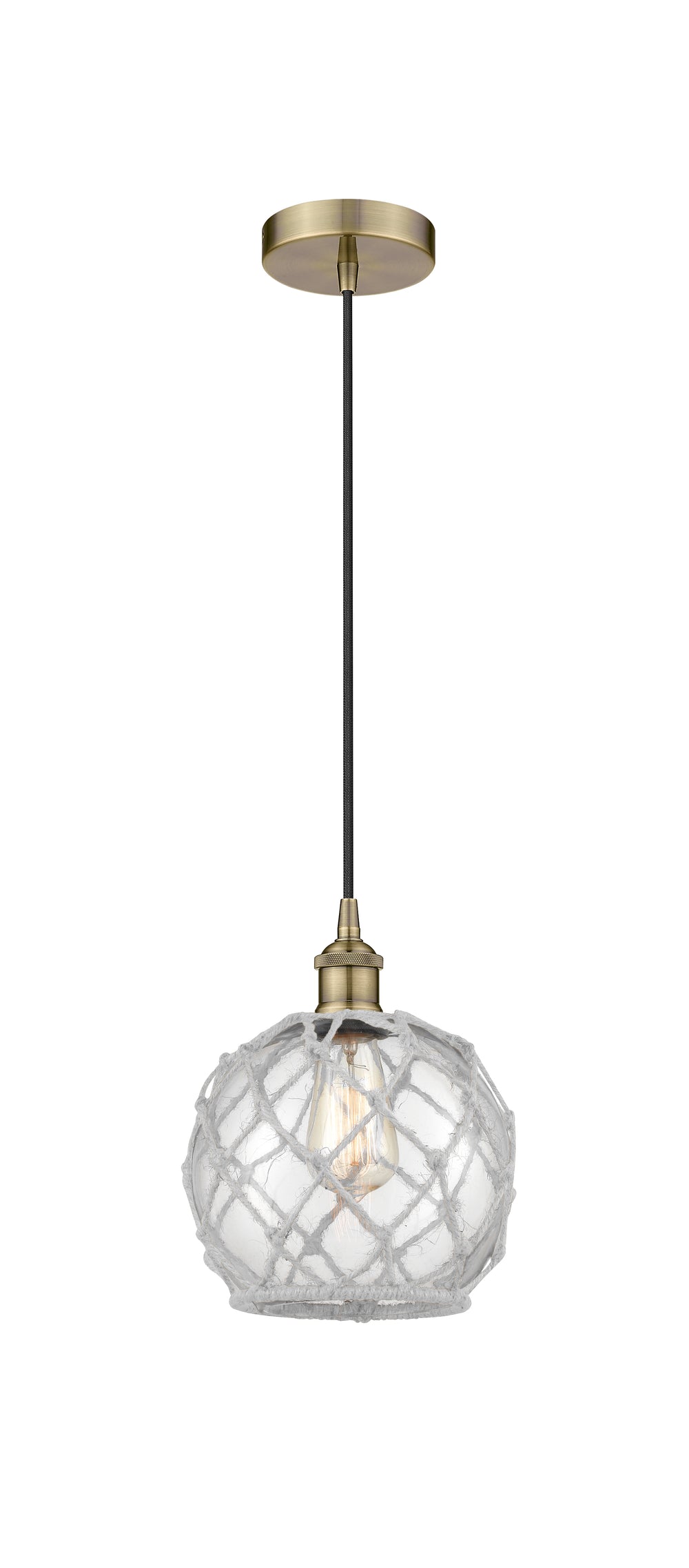 Innovations Lighting Edison 8" Mini Pendant - Antique Brass Mini-Pendants Innovations Lighting Clear Glass with White Rope ; Glass Type: Transparent  