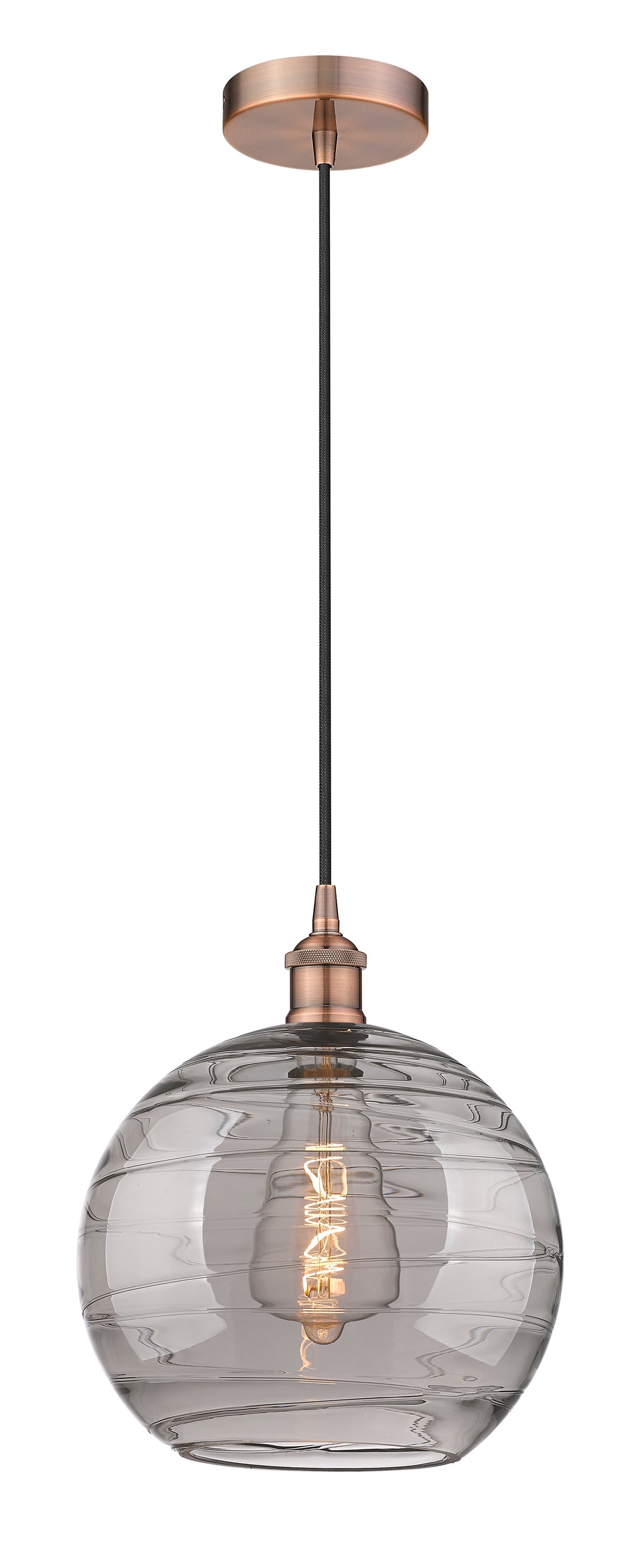 Innovations Lighting Athens Deco Swirl 12" Mini Pendant - Antique Copper Mini-Pendants Innovations Lighting Light Smoke Deco Swirl ; Glass Type: Smoked  