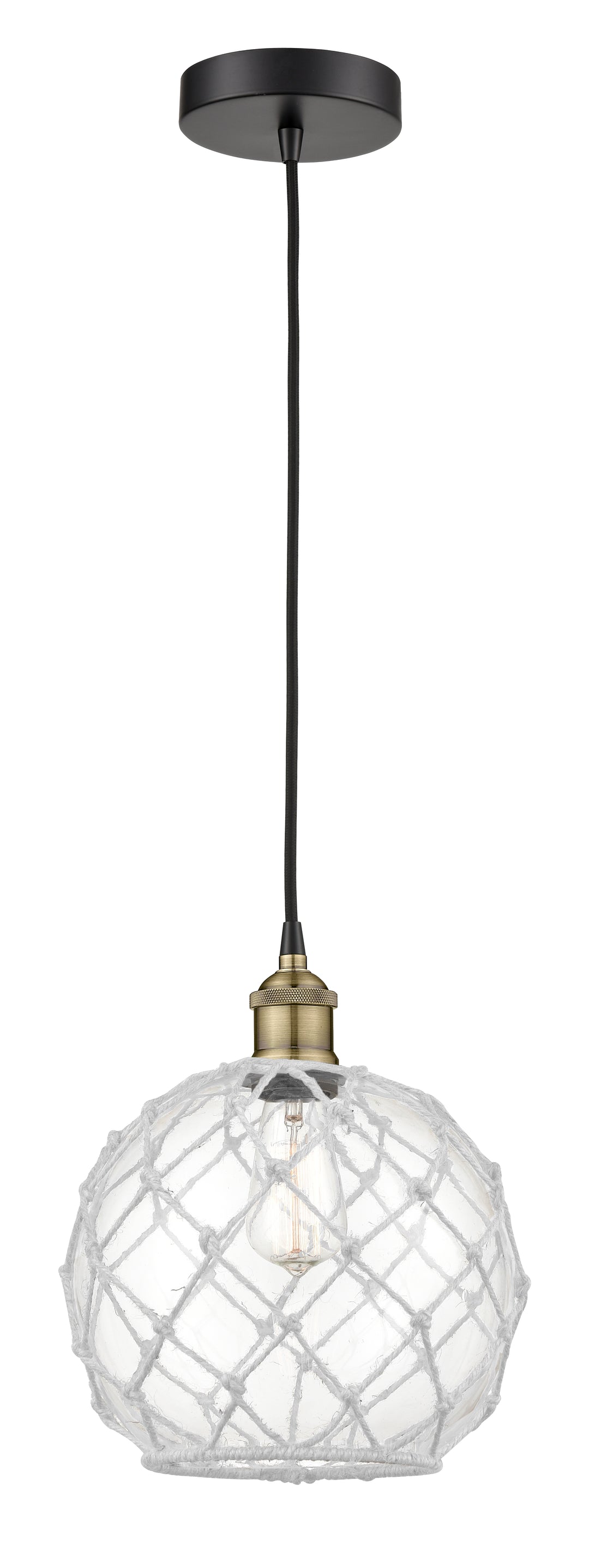 Innovations Lighting Edison 10" Mini Pendant - Black Antique Brass Mini-Pendants Innovations Lighting Clear Glass with White Rope ; Glass Type: Transparent  