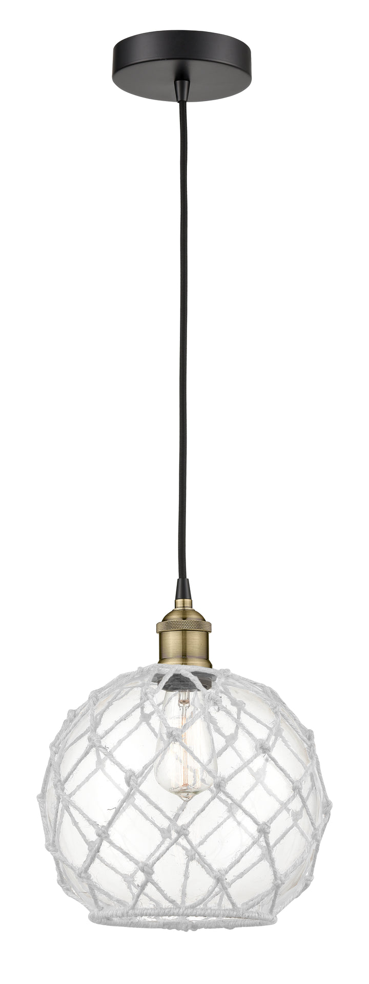 Innovations Lighting Edison 10" Mini Pendant - Black Antique Brass Mini-Pendants Innovations Lighting Clear Glass with White Rope ; Glass Type: Transparent  