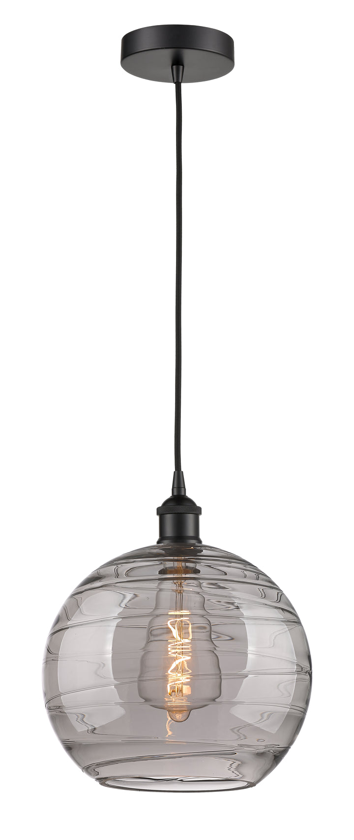 Innovations Lighting Athens Deco Swirl 12" Mini Pendant - Matte Black Mini-Pendants Innovations Lighting Light Smoke Deco Swirl ; Glass Type: Smoked  