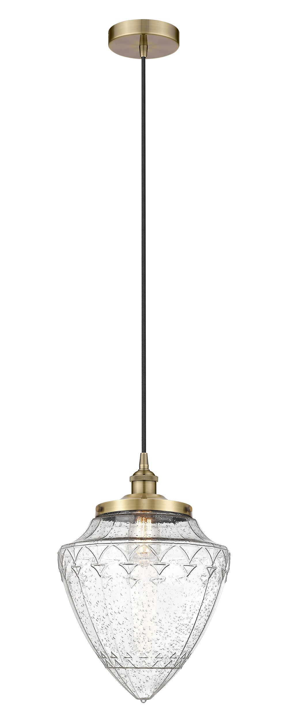 Innovations Lighting Bullet 12" Mini Pendant - Antique Brass Mini-Pendants Innovations Lighting Seedy ; Glass Type: Seeded  