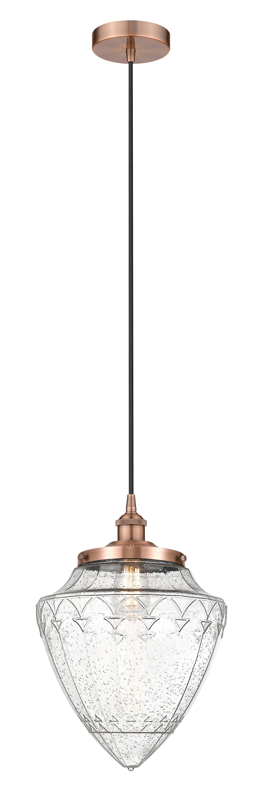 Innovations Lighting Bullet 12" Mini Pendant - Antique Copper Mini-Pendants Innovations Lighting Seedy ; Glass Type: Seeded  