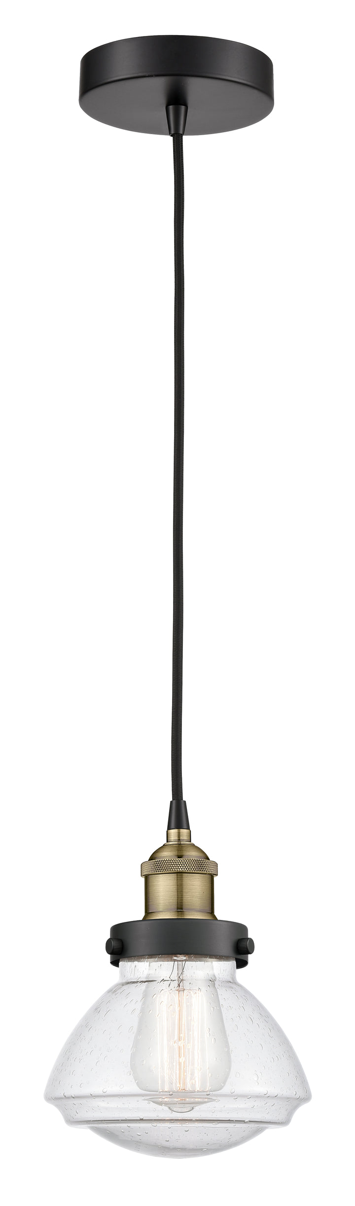 Innovations Lighting Olean Mini Pendant - Black Antique Brass Mini-Pendants Innovations Lighting Seedy ; Glass Type: Seeded  