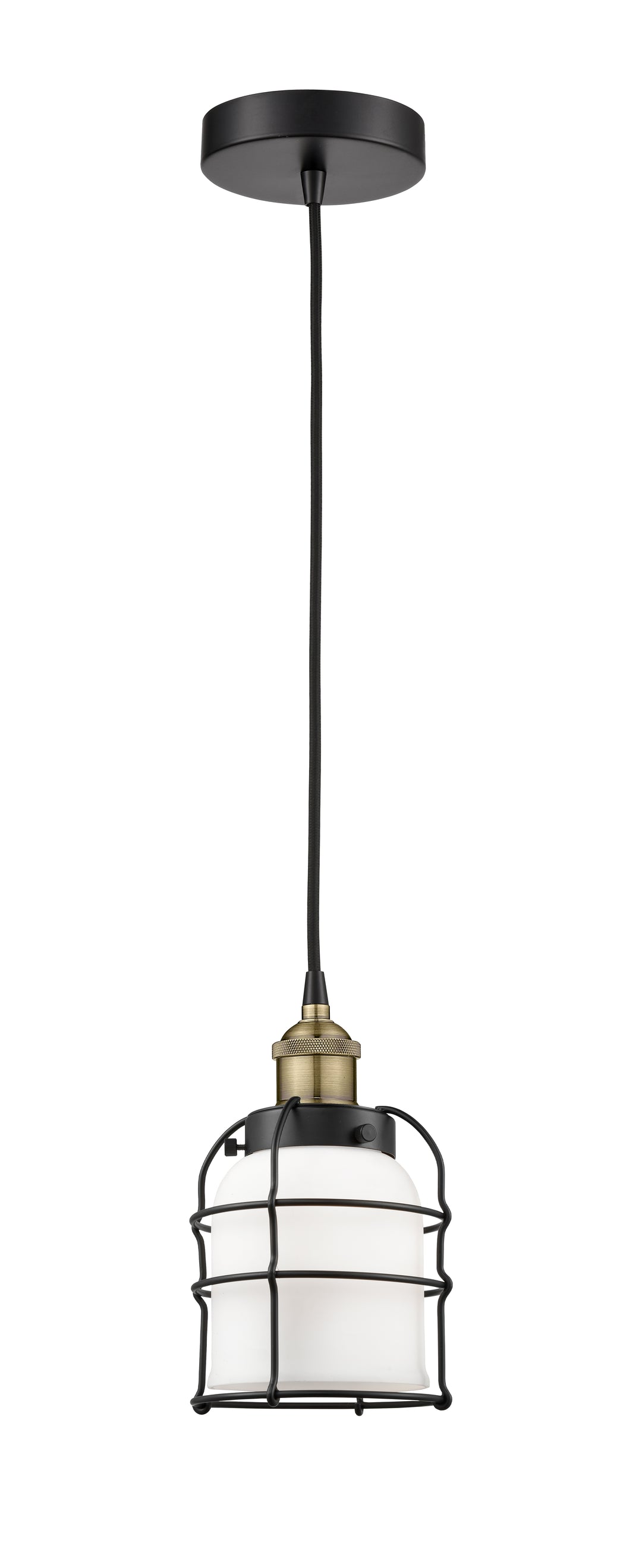 Innovations Lighting Bell Cage 6" Mini Pendant - Black Antique Brass Mini-Pendants Innovations Lighting Matte White ; Glass Type: Frosted  