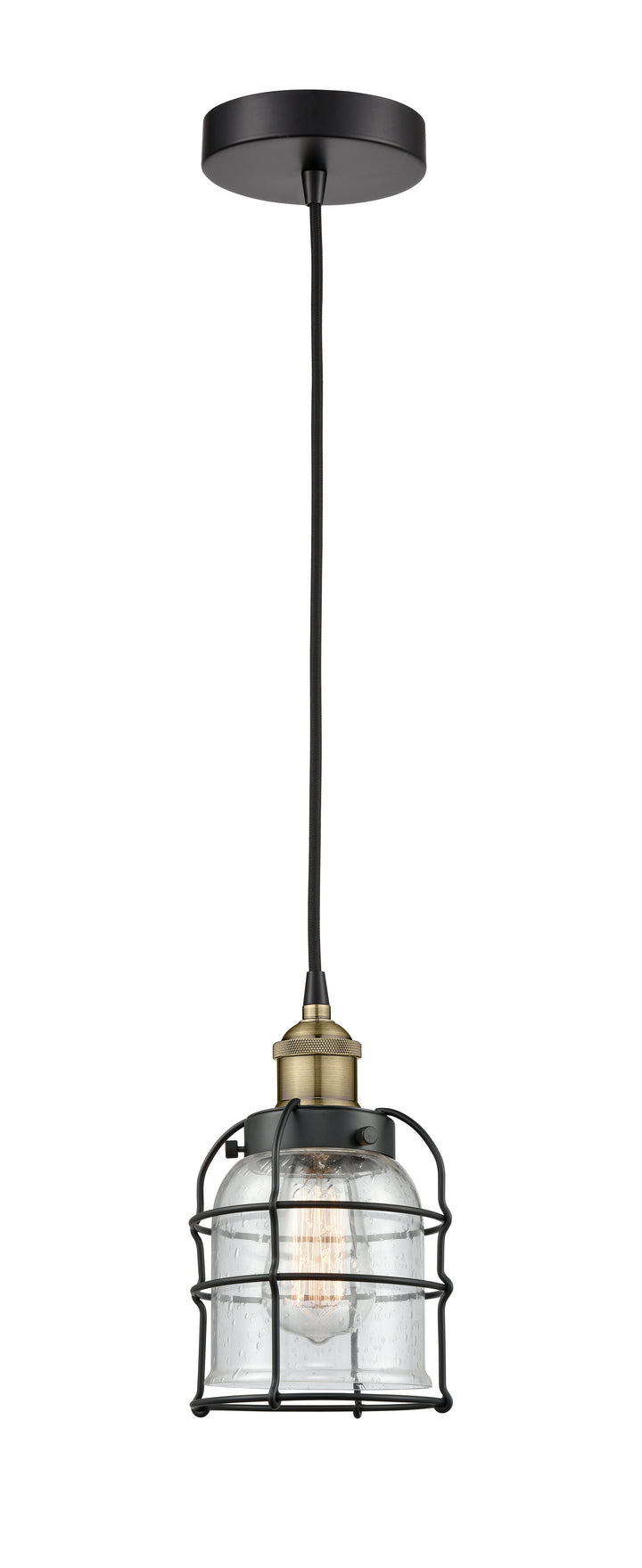 Innovations Lighting Bell Cage 5" Mini Pendant Mini-Pendants Innovations Lighting Black Antique Brass Seedy ; Glass Type: Seeded 