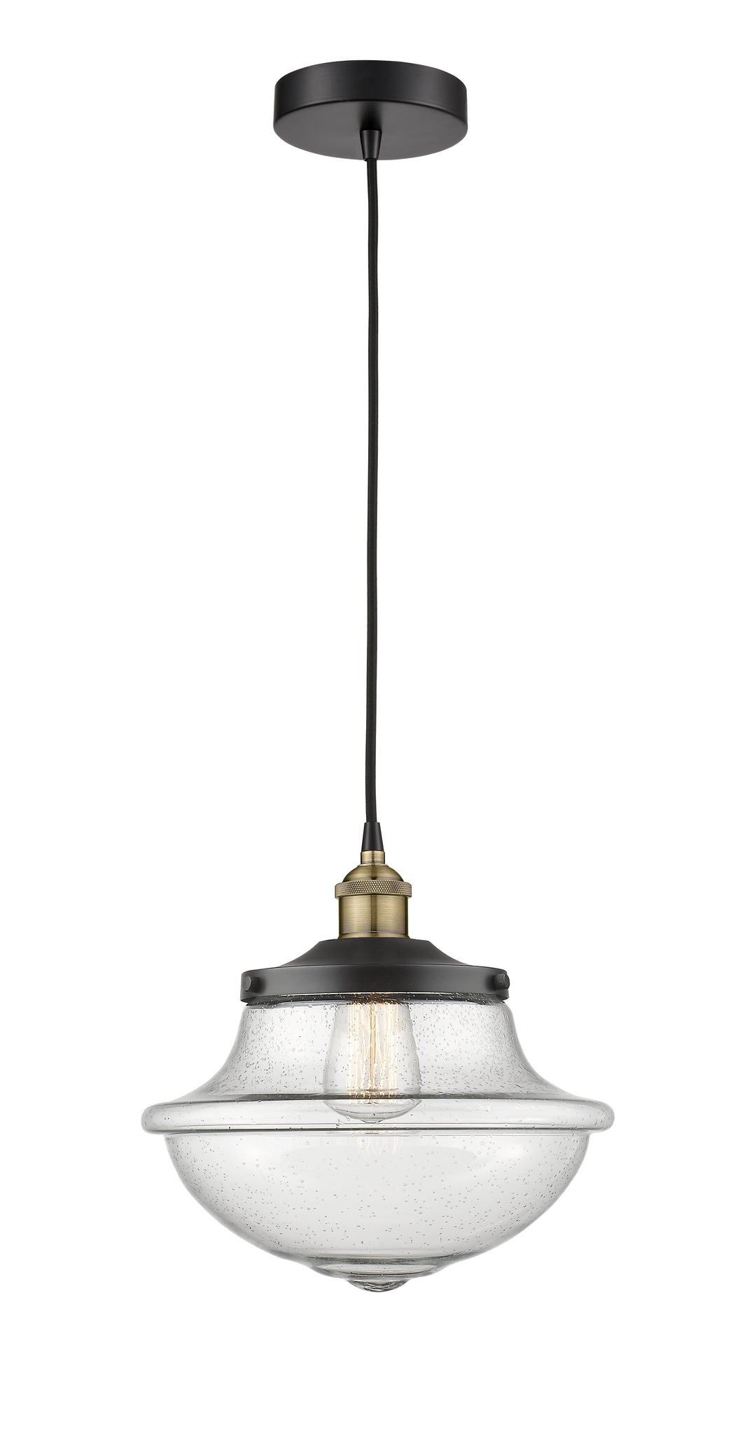 Innovations Lighting Oxford 11.75" Mini Pendant - Black Antique Brass Mini-Pendants Innovations Lighting Seedy ; Glass Type: Seeded  