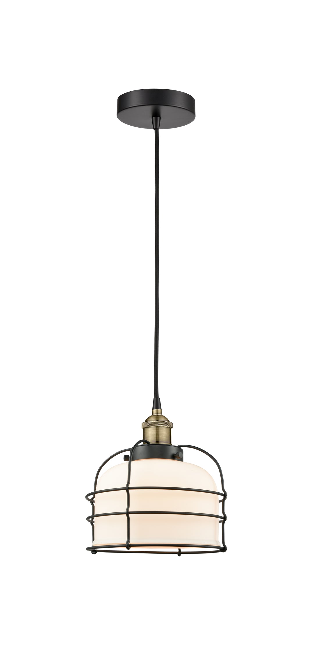 Innovations Lighting Bell Cage 9" Mini Pendant - Black Antique Brass Mini-Pendants Innovations Lighting Matte White ; Glass Type: Frosted  