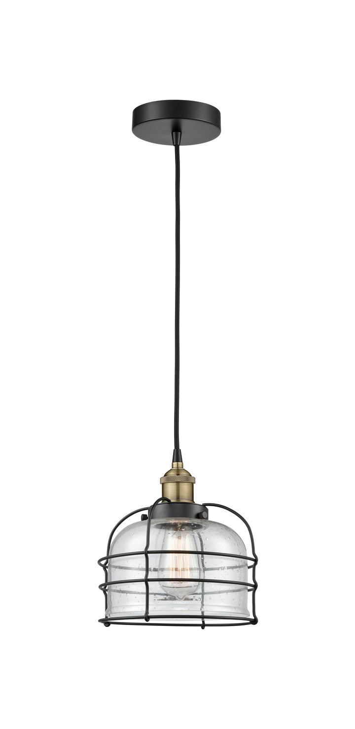 Innovations Lighting Bell Cage 9" Mini Pendant - Black Antique Brass Mini-Pendants Innovations Lighting Seedy ; Glass Type: Seeded  