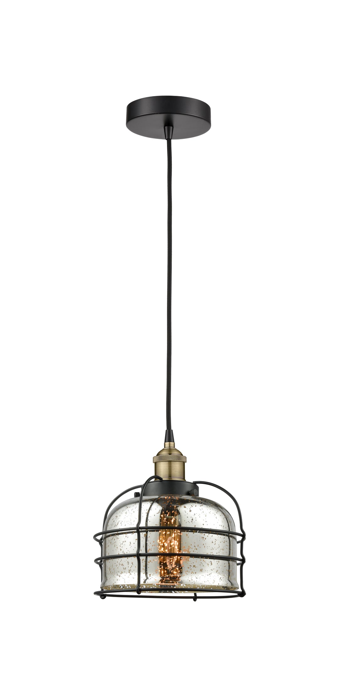 Innovations Lighting Bell Cage 9" Mini Pendant - Black Antique Brass Mini-Pendants Innovations Lighting Silver Plated Mercury ; Glass Type: Mercury  