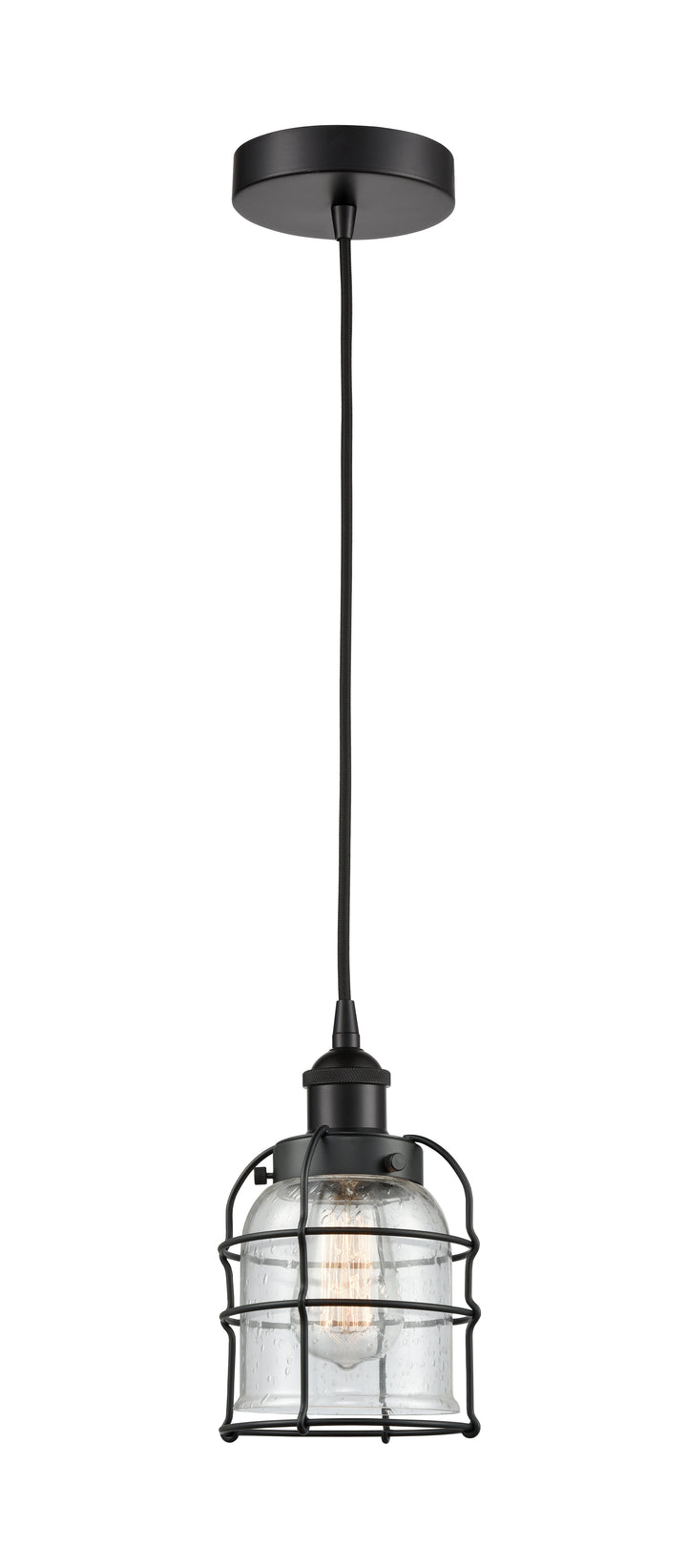 Innovations Lighting Bell Cage 5" Mini Pendant Mini-Pendants Innovations Lighting Matte Black Seedy ; Glass Type: Seeded 