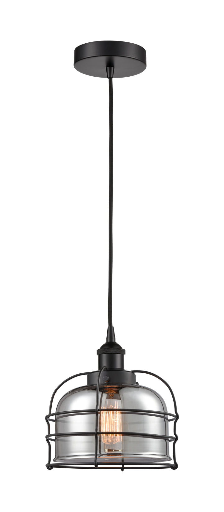 Innovations Lighting Bell Cage 9" Mini Pendant - Matte Black Mini-Pendants Innovations Lighting Light Smoke ; Glass Type: Colorful  