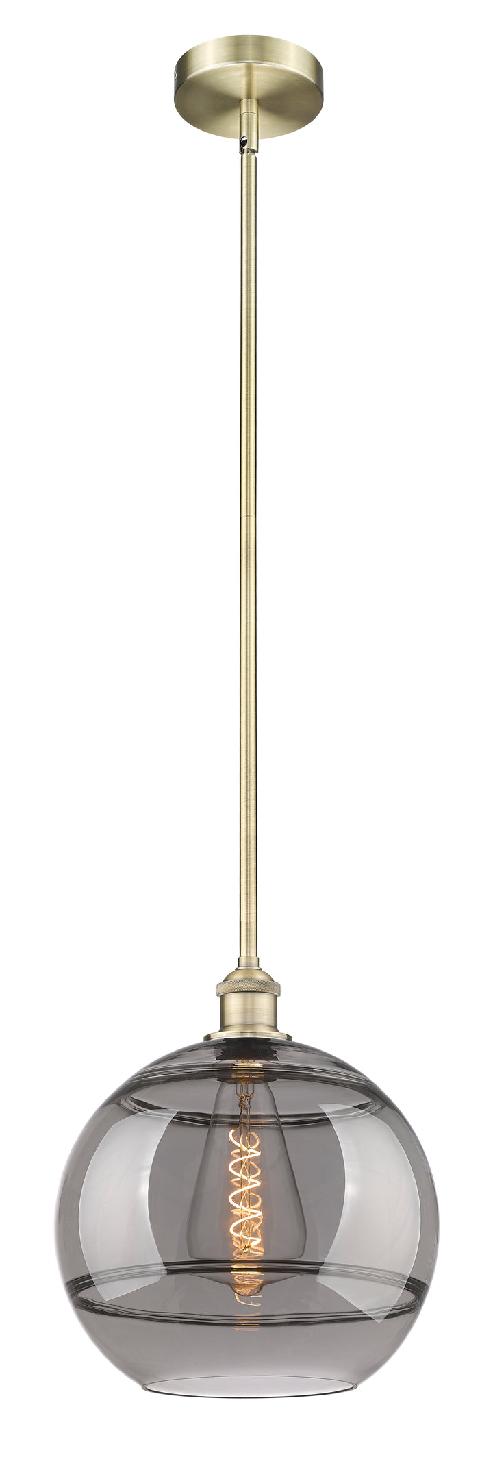 Innovations Lighting Rochester 12" Mini Pendant - Antique Brass Mini-Pendants Innovations Lighting Light Smoke ; Glass Type: Smoked  