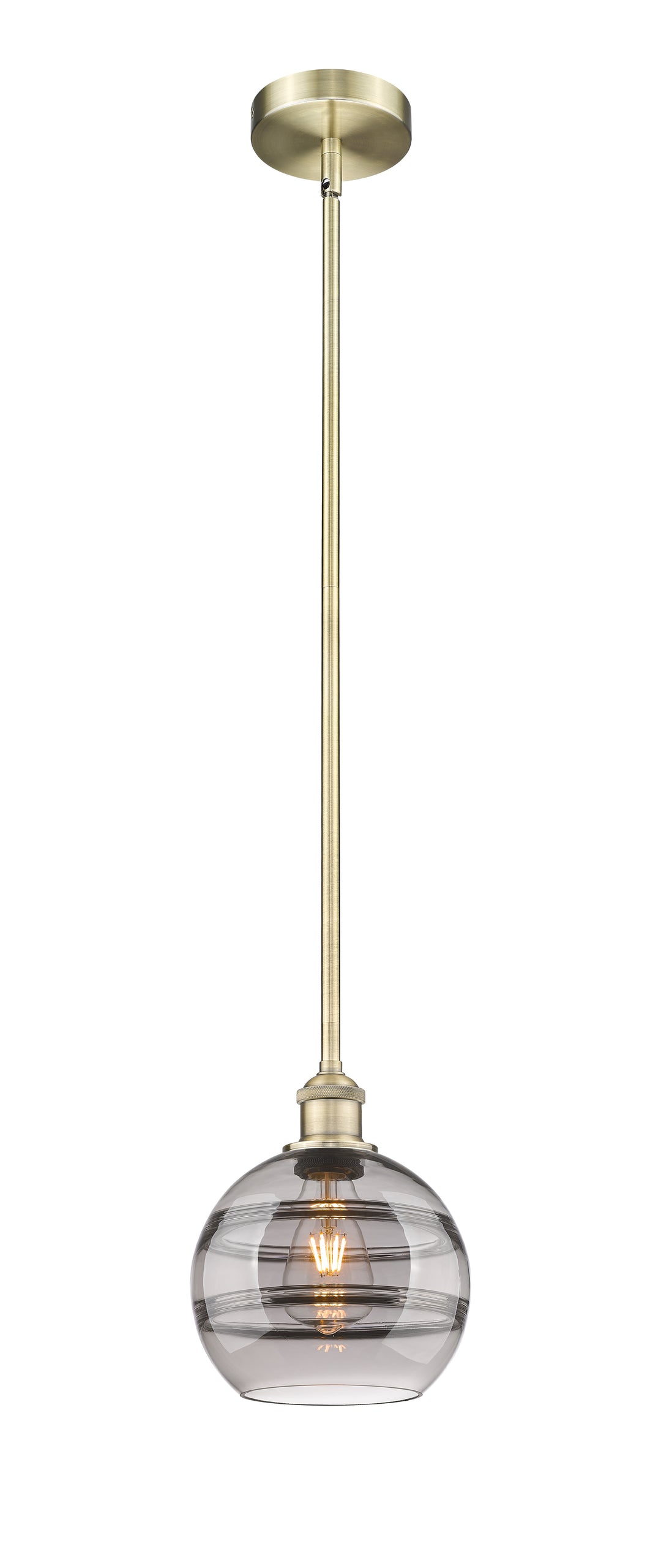 Innovations Lighting Rochester 8" Mini Pendant - Antique Brass Mini-Pendants Innovations Lighting Light Smoke ; Glass Type: Smoked  