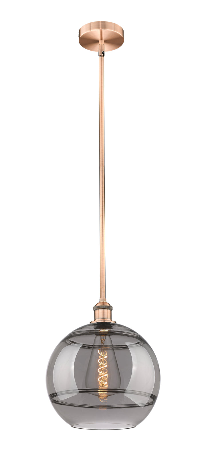 Innovations Lighting Rochester 12" Mini Pendant - Antique Copper Mini-Pendants Innovations Lighting Light Smoke ; Glass Type: Smoked  