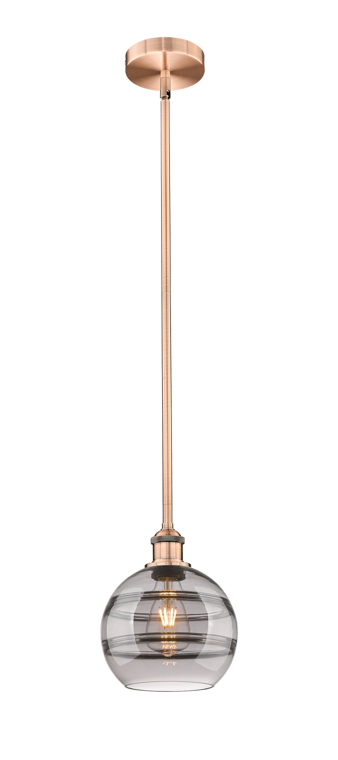 Innovations Lighting Rochester 8" Mini Pendant - Antique Copper Mini-Pendants Innovations Lighting Light Smoke ; Glass Type: Smoked  