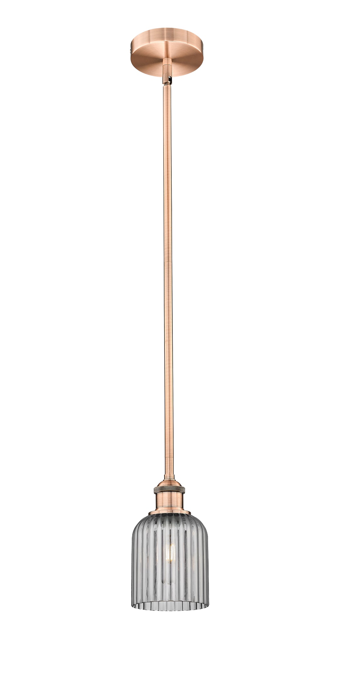 Innovations Lighting Bridal Veil 5" Mini Pendant - Antique Copper Mini-Pendants Innovations Lighting Light Smoke ; Glass Type: Light Smoke; Ribbed  