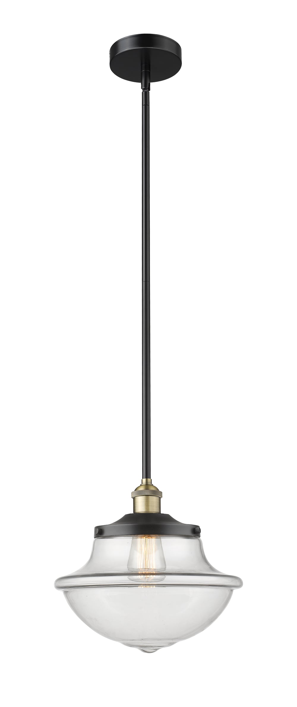 Innovations Lighting Oxford 12" Mini Pendant - Black Antique Brass Mini-Pendants Innovations Lighting Clear ; Glass Type: Transparent  