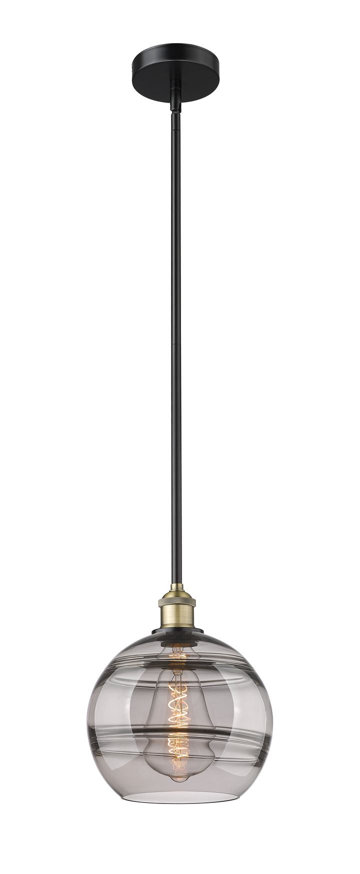 Innovations Lighting Rochester 10" Mini Pendant - Black Antique Brass Mini-Pendants Innovations Lighting Light Smoke ; Glass Type: Smoked  