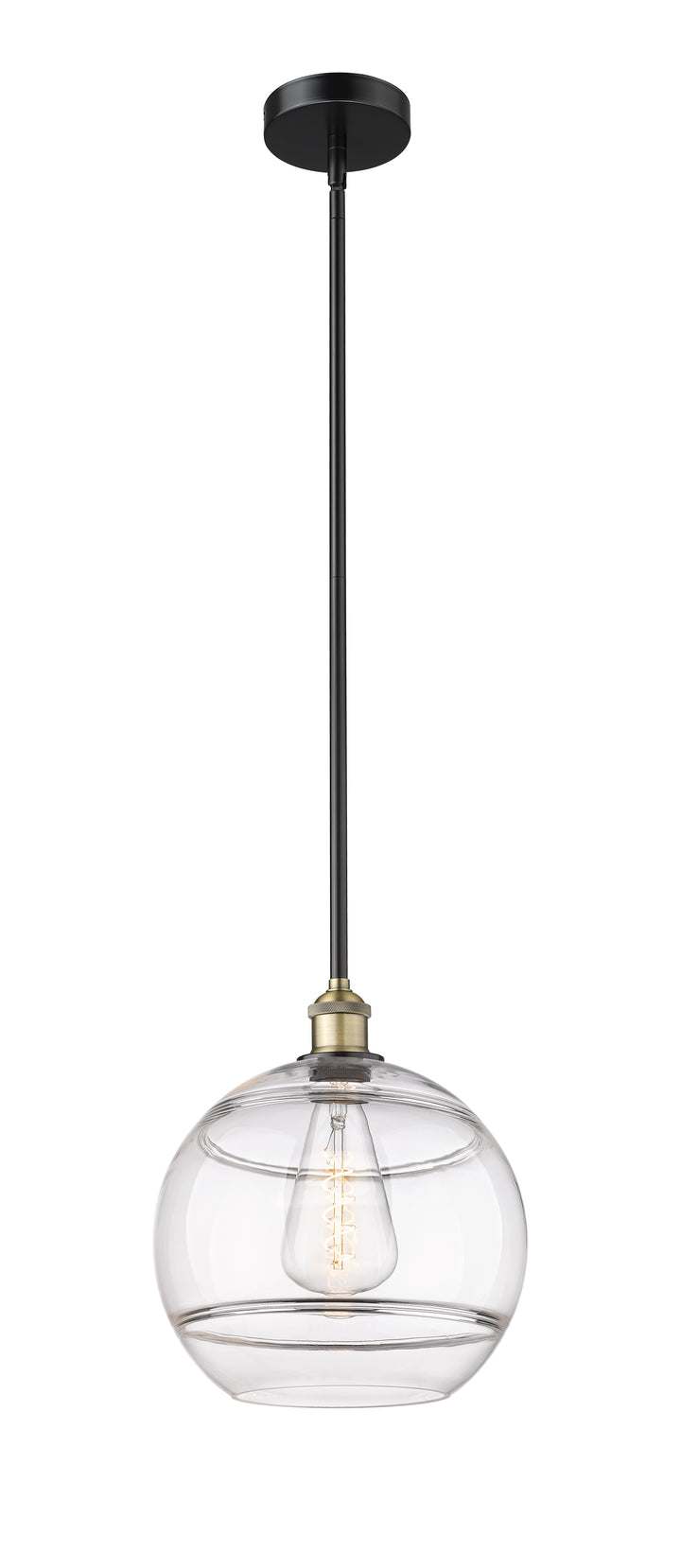 Innovations Lighting Rochester 12" Mini Pendant - Black Antique Brass Mini-Pendants Innovations Lighting Clear ; Glass Type: Clear  