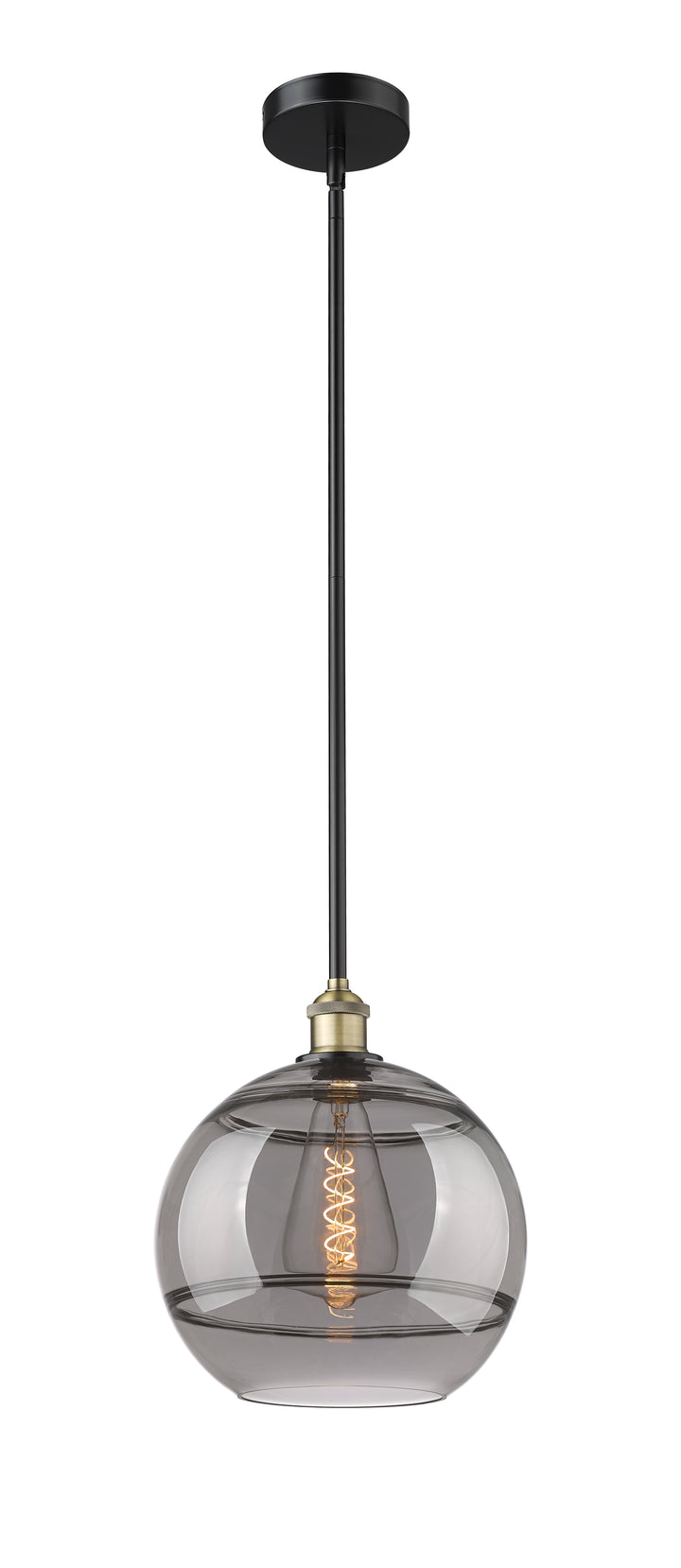 Innovations Lighting Rochester 12" Mini Pendant - Black Antique Brass Mini-Pendants Innovations Lighting Light Smoke ; Glass Type: Smoked  