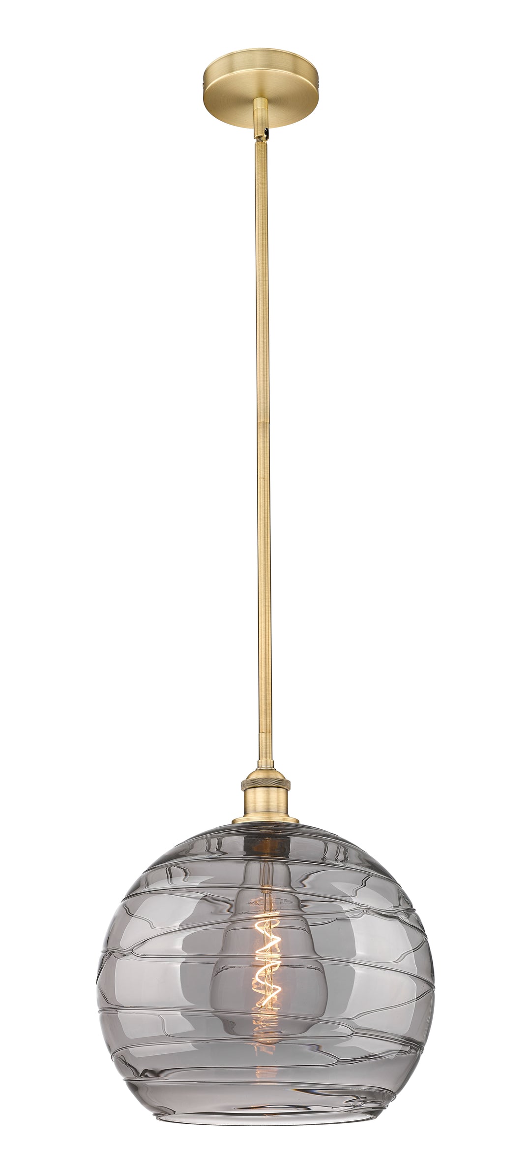 Innovations Lighting Athens Deco Swirl 14" Pendant - Brushed Brass Pendants Innovations Lighting Light Smoke Deco Swirl ; Glass Type: Smoked  