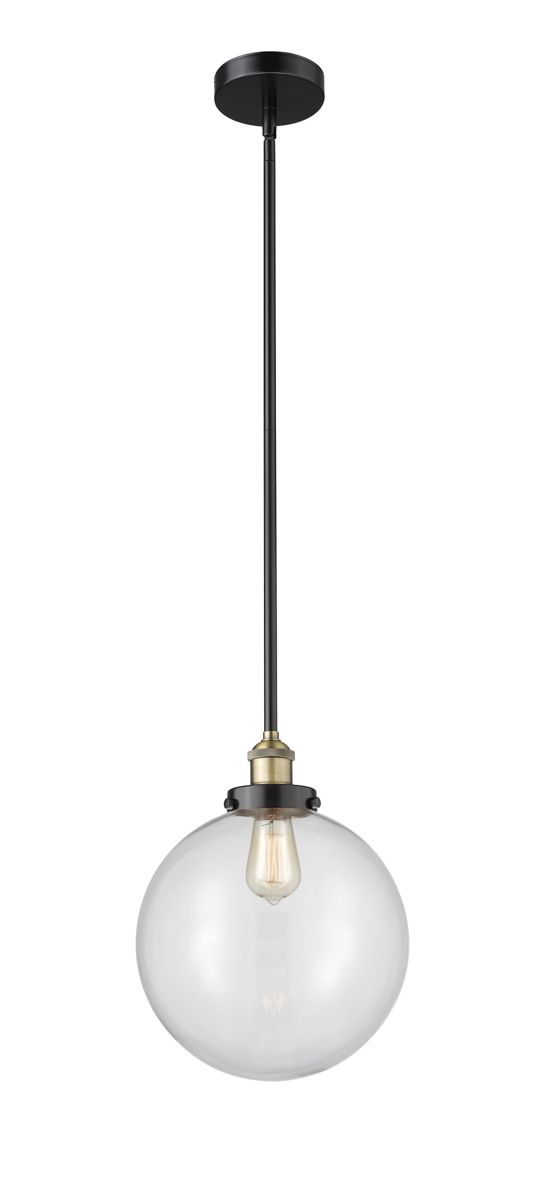 Innovations Lighting Beacon 12" Mini Pendant - Black Antique Brass Mini-Pendants Innovations Lighting Clear ; Glass Type: Transparent  