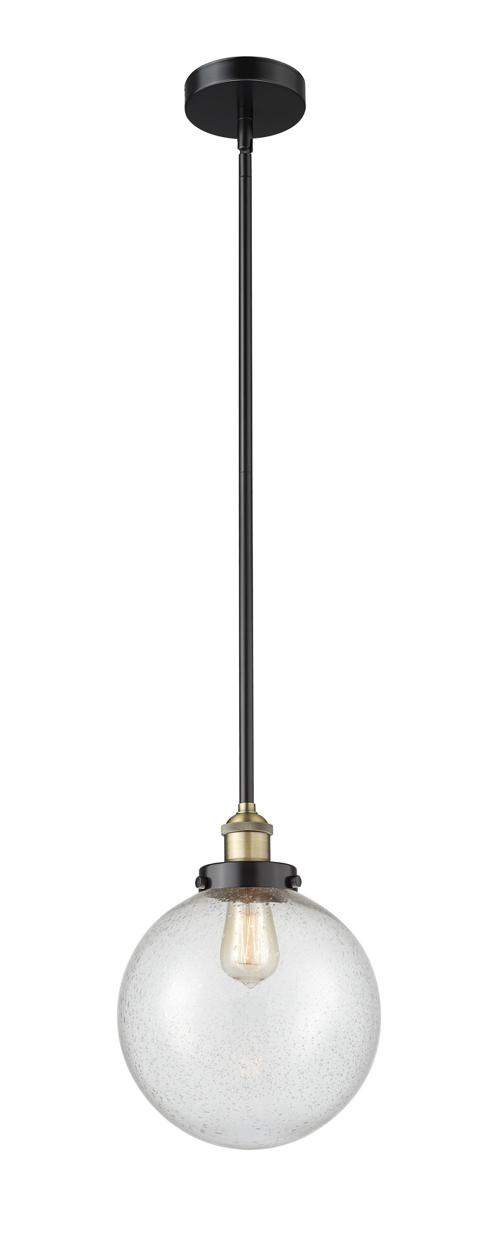 Innovations Lighting Beacon 10" Mini Pendant - Black Antique Brass Mini-Pendants Innovations Lighting Seedy ; Glass Type: Seedy  