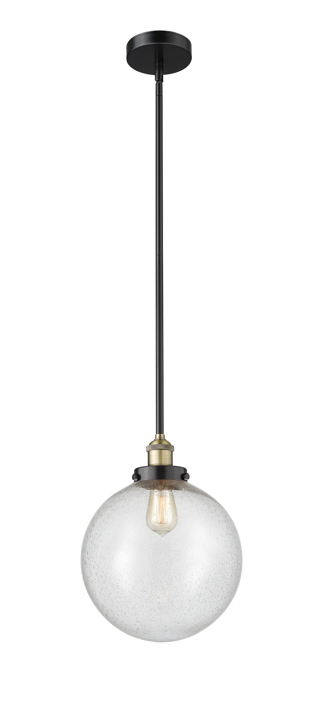 Innovations Lighting Beacon 12" Mini Pendant - Black Antique Brass Mini-Pendants Innovations Lighting Seedy ; Glass Type: Seedy  