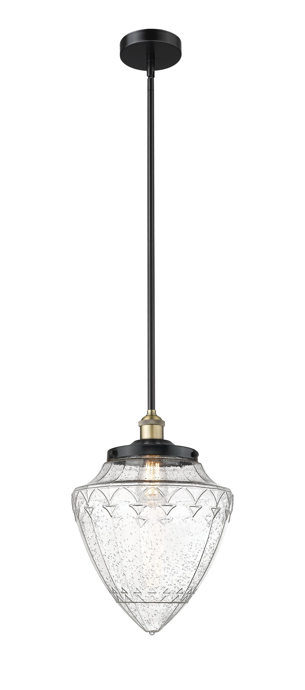 Innovations Lighting Bullet 12" Mini Pendant - Black Antique Brass Mini-Pendants Innovations Lighting Seedy ; Glass Type: Seeded  