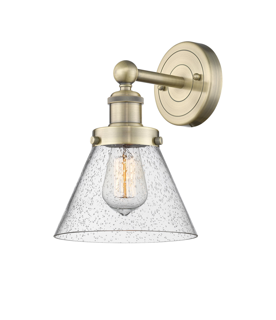 Innovations Lighting Cone 8" Sconce - Antique Brass Wall Sconces Innovations Lighting Seedy ; Glass Type: Seedy; Ribbed  