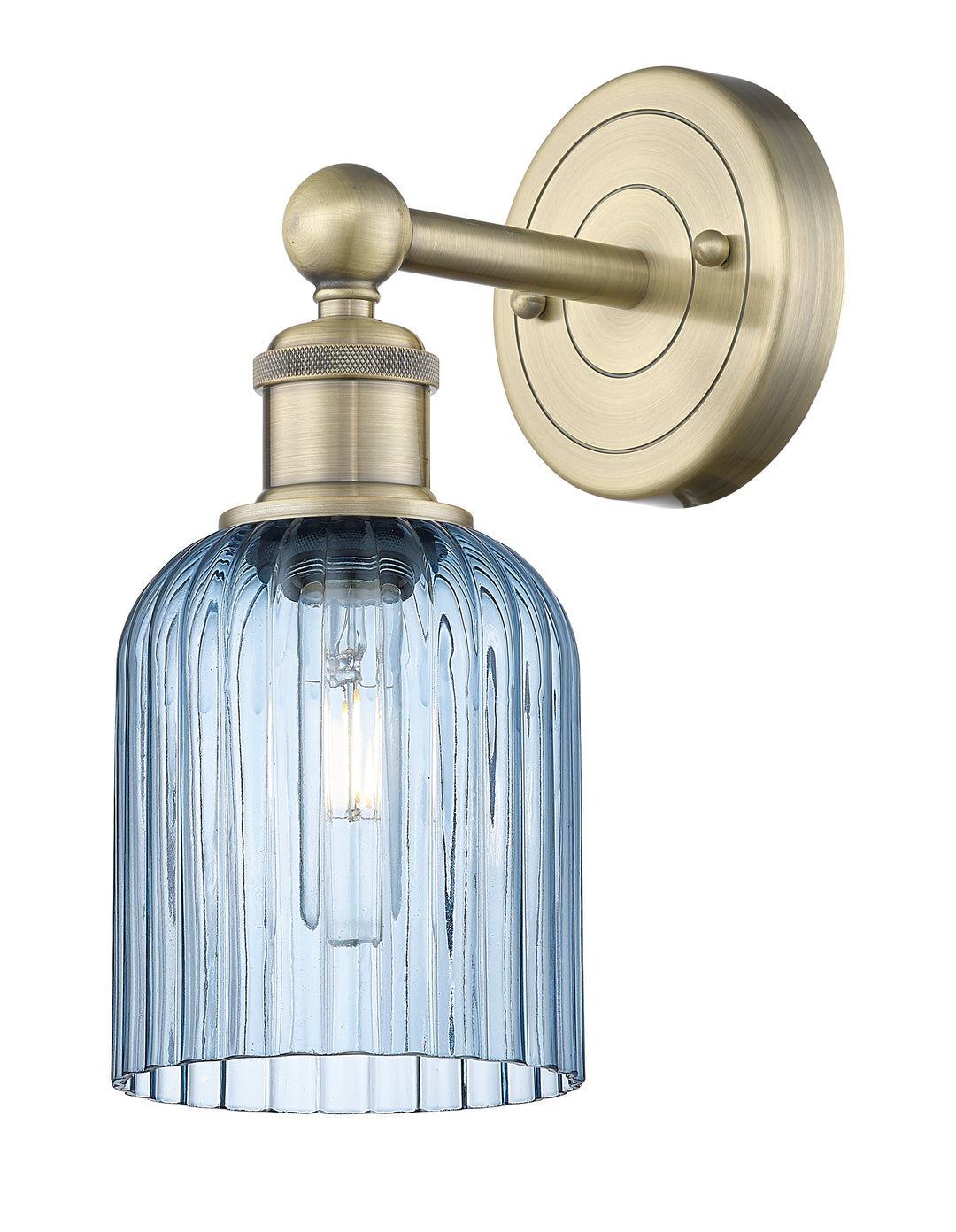 Innovations Lighting Bridal Veil 5" Sconce - Antique Brass Wall Sconces Innovations Lighting Princess Blue ; Glass Type: Princess Blue; Ribbed  