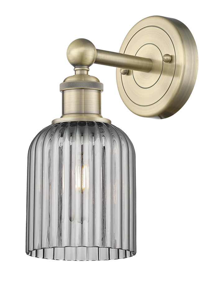 Innovations Lighting Bridal Veil 5" Sconce - Antique Brass Wall Sconces Innovations Lighting Light Smoke ; Glass Type: Light Smoke; Ribbed  