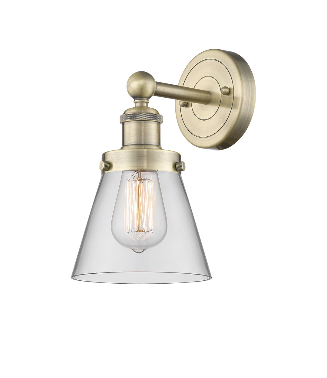 Innovations Lighting Cone 6" Sconce - Antique Brass Wall Sconces Innovations Lighting Clear ; Glass Type: Transparent; Ribbed  