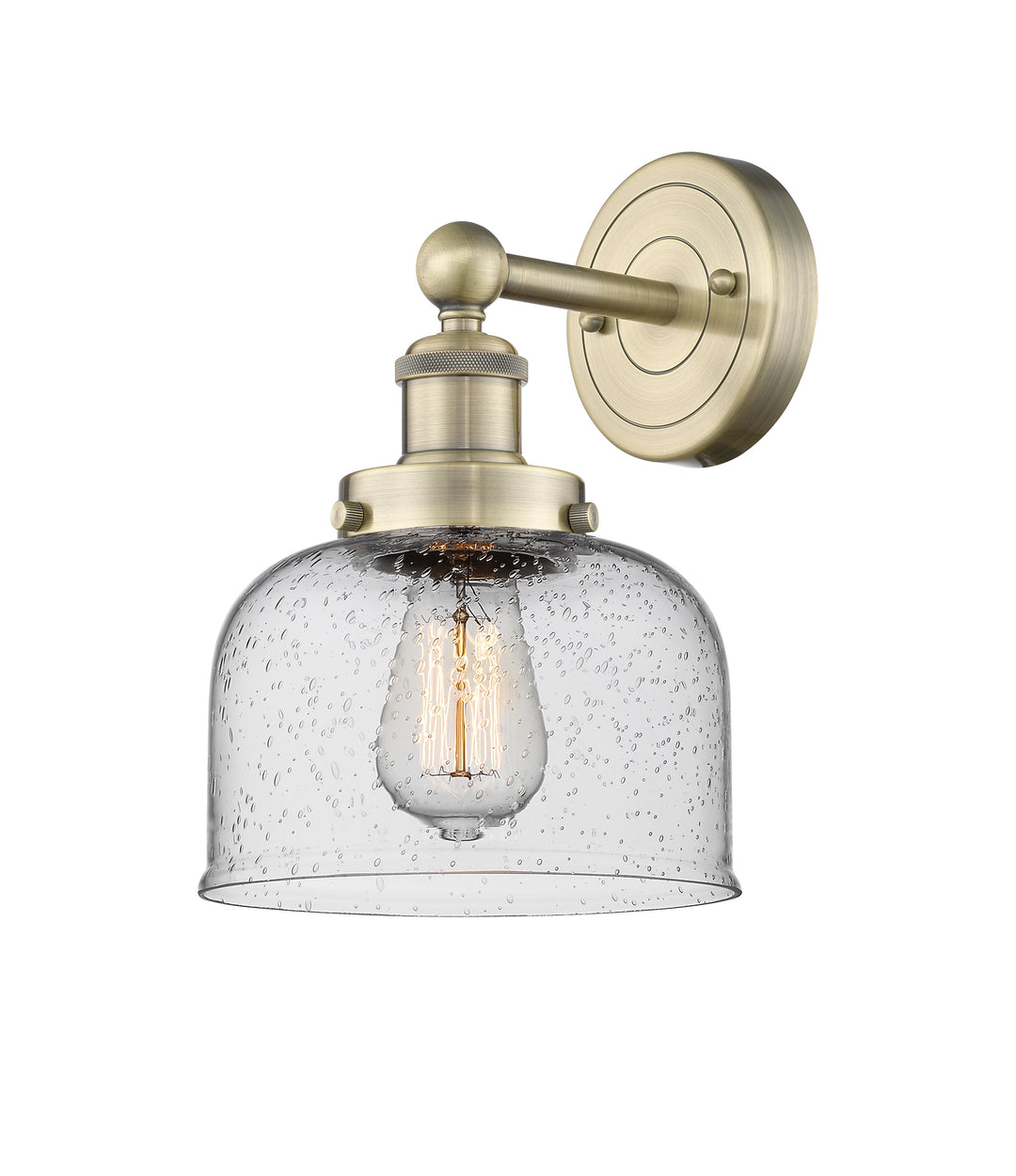 Innovations Lighting Bell 8" Sconce - Antique Brass Wall Sconces Innovations Lighting Seedy ; Glass Type: Seedy; Ribbed  