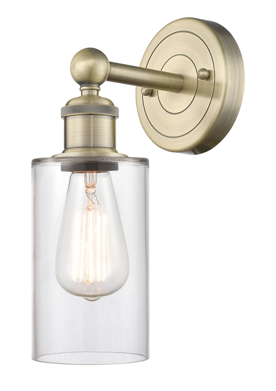 Innovations Lighting Clymer 4" Sconce - Antique Brass Wall Sconces Innovations Lighting Clear ; Glass Type: Clear  