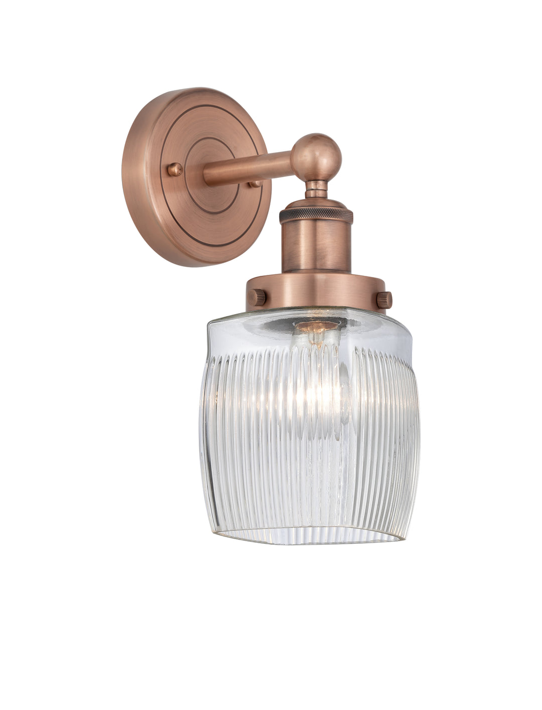 Innovations Lighting Colton 6" Sconce - Antique Copper Wall Sconces Innovations Lighting Clear Halophane ; Glass Type: Transparent; Ribbed  