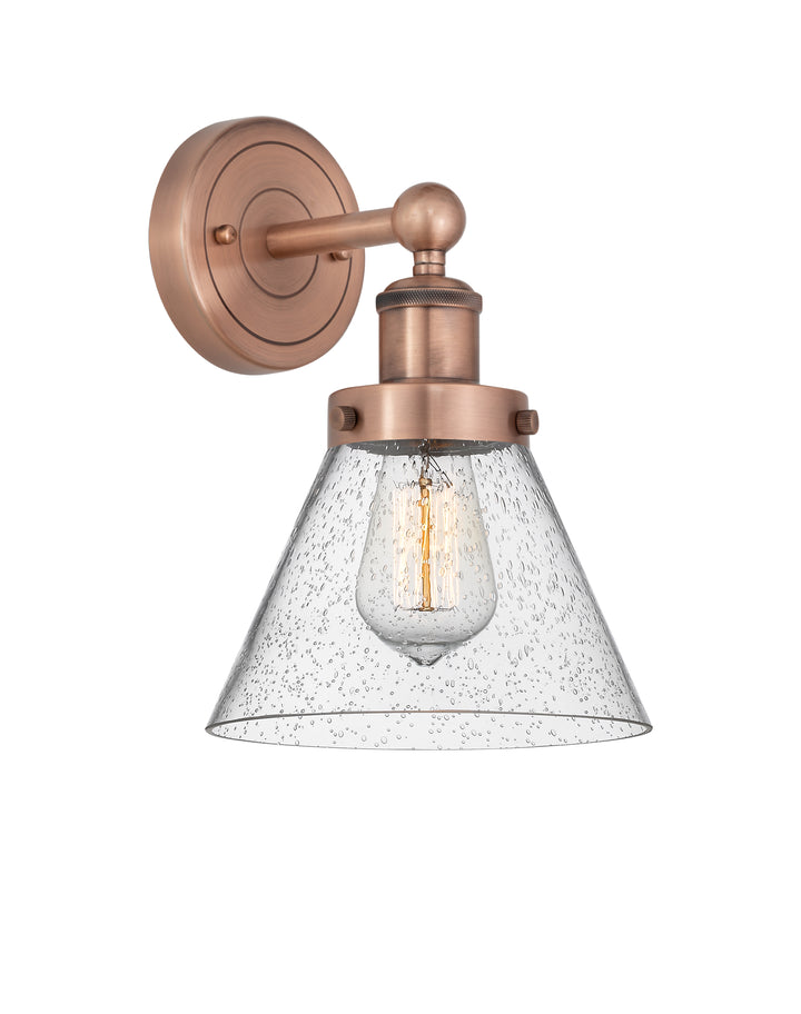 Innovations Lighting Cone 8" Sconce - Antique Copper Wall Sconces Innovations Lighting Seedy ; Glass Type: Seedy; Ribbed  