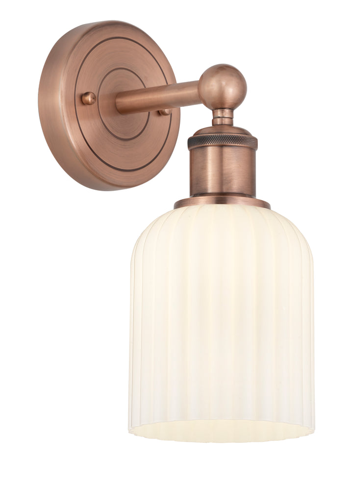 Innovations Lighting Bridal Veil 5" Sconce - Antique Copper Wall Sconces Innovations Lighting Gloss White ; Glass Type: Gloss White; Ribbed  