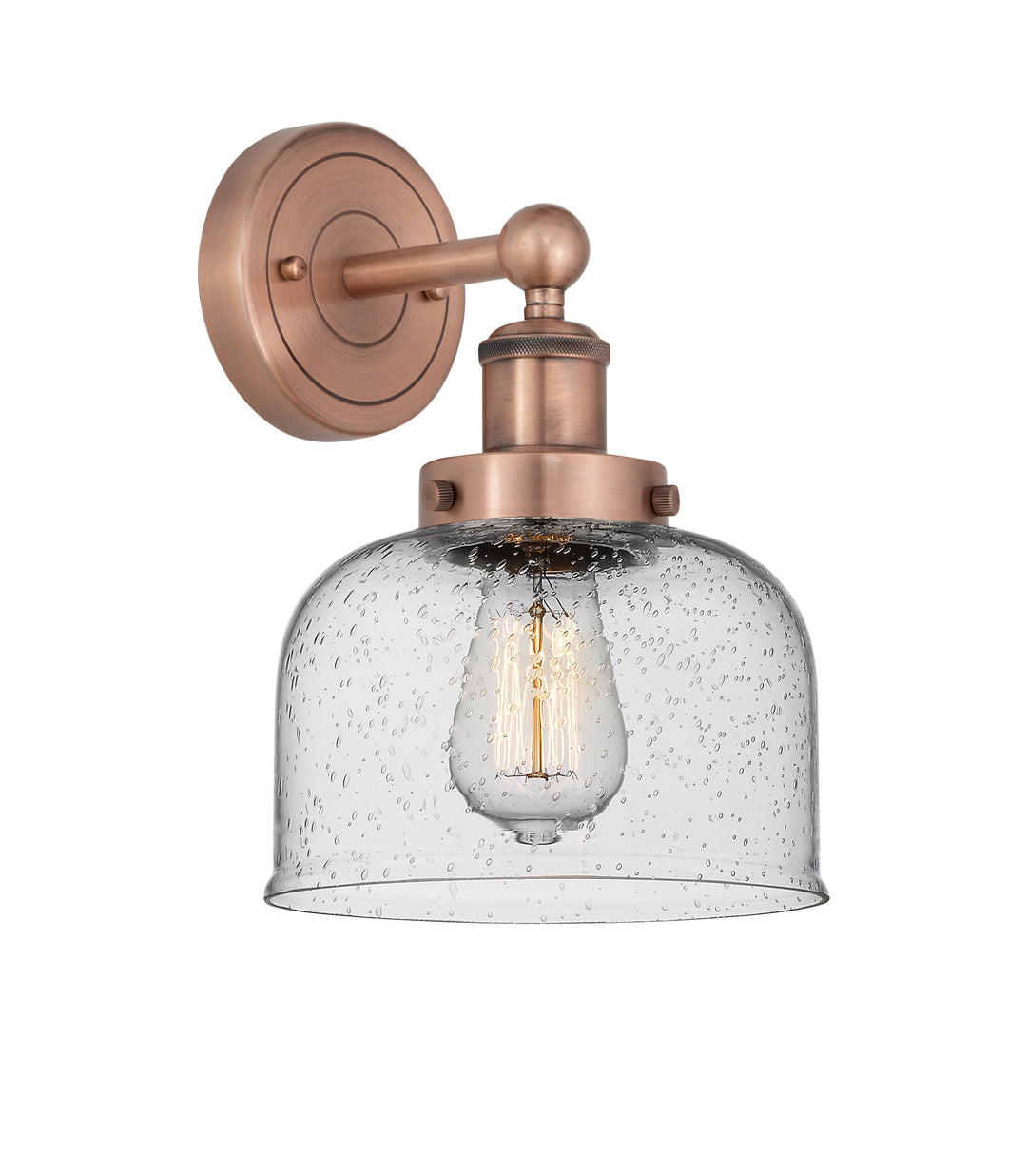 Innovations Lighting Bell 8" Sconce - Antique Copper Wall Sconces Innovations Lighting Seedy ; Glass Type: Seedy; Ribbed  