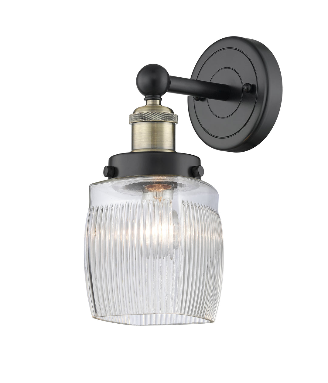 Innovations Lighting Colton 6" Sconce - Black Antique Brass Wall Sconces Innovations Lighting Clear Halophane ; Glass Type: Transparent; Ribbed  