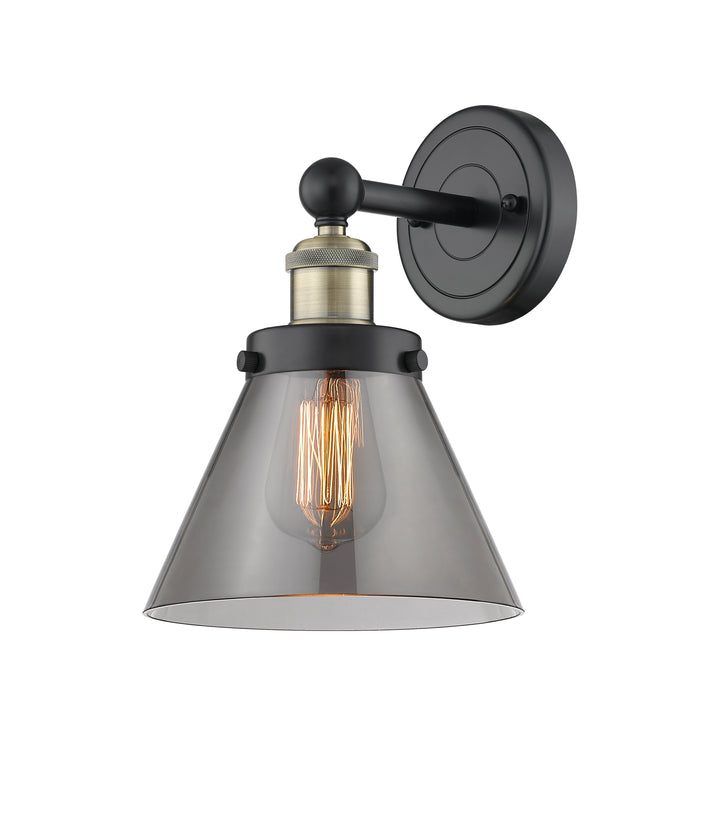 Innovations Lighting Cone 8" Sconce - Black Antique Brass Wall Sconces Innovations Lighting Light Smoke ; Glass Type: Colorful  