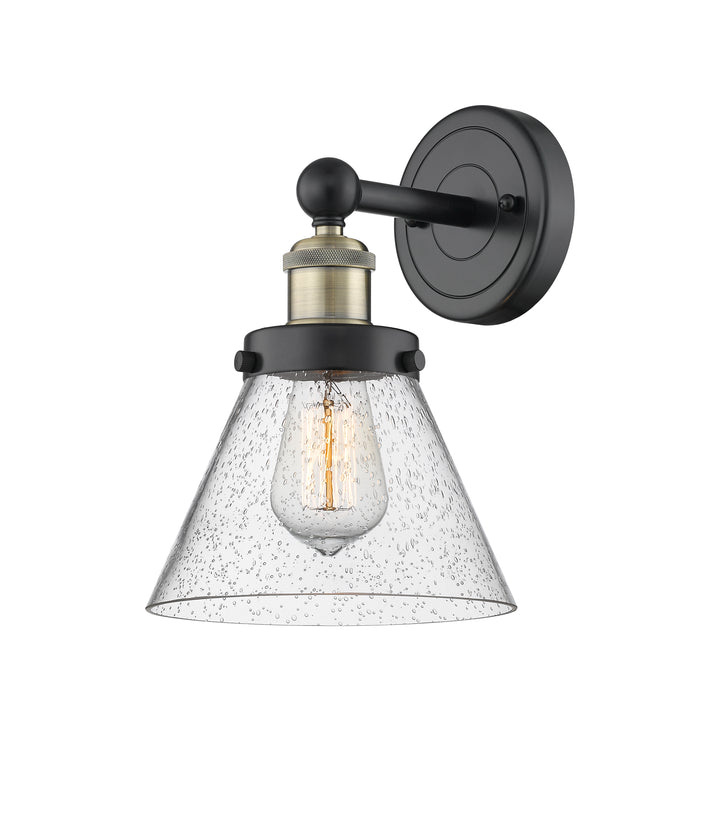 Innovations Lighting Cone 8" Sconce - Black Antique Brass Wall Sconces Innovations Lighting Seedy ; Glass Type: Seedy; Ribbed  