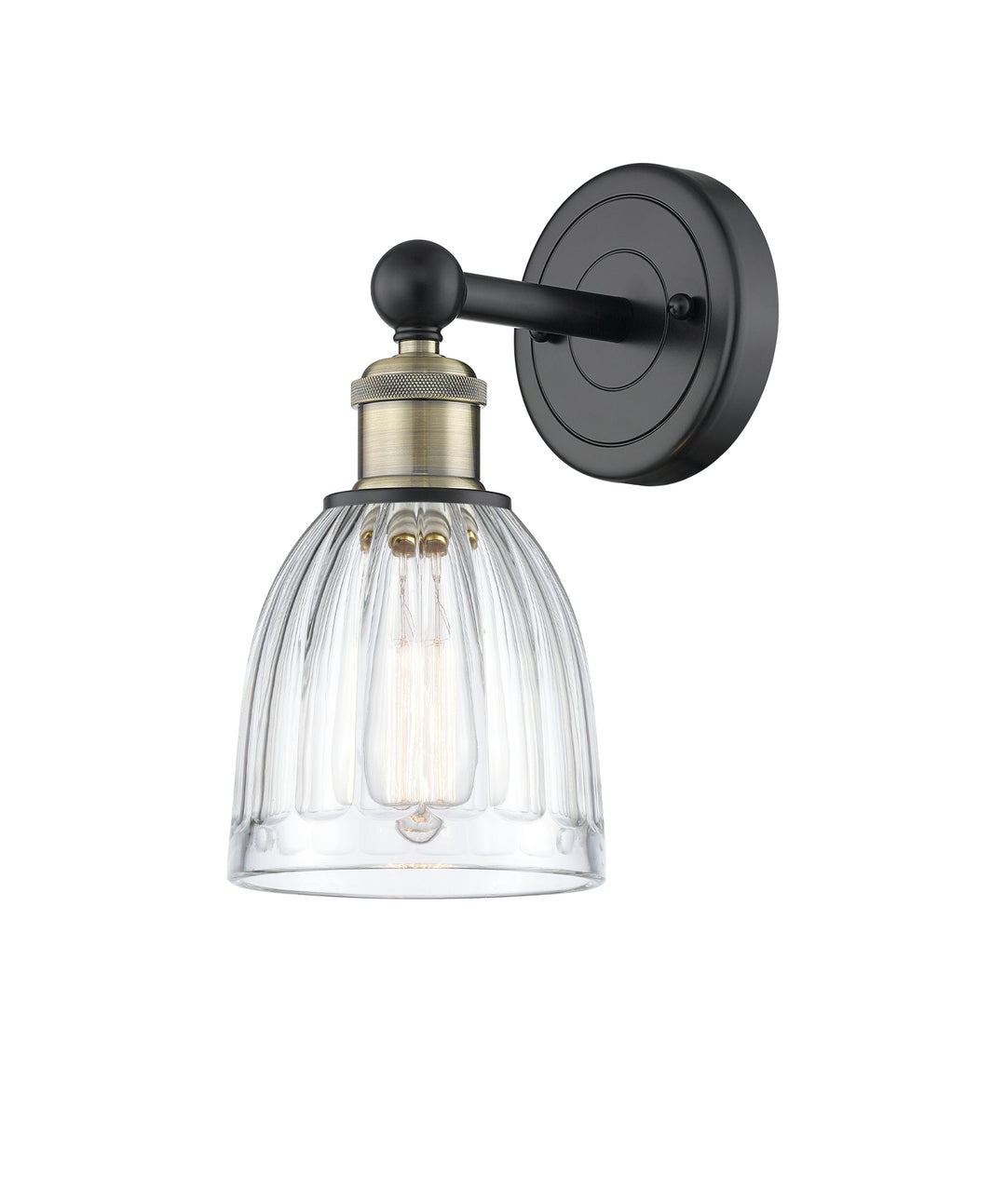 Innovations Lighting Brookfield 6" Sconce - Black Antique Brass Wall Sconces Innovations Lighting Clear ; Glass Type: Transparent; Ribbed  