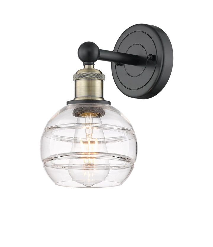 Innovations Lighting Rochester 6" Sconce - Black Antique Brass Wall Sconces Innovations Lighting Clear ; Glass Type: Clear  