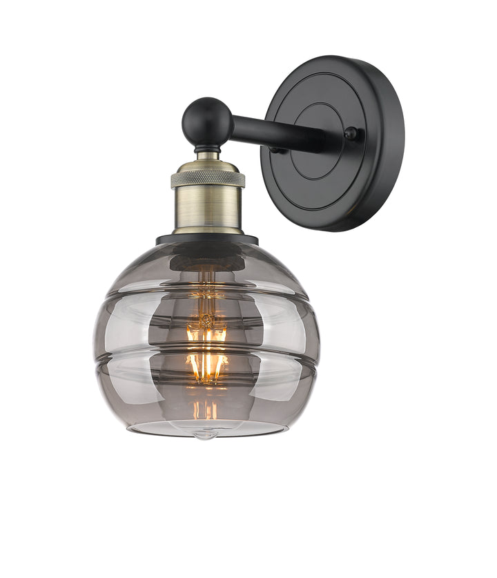 Innovations Lighting Rochester 6" Sconce - Black Antique Brass Wall Sconces Innovations Lighting Light Smoke ; Glass Type: Smoked  