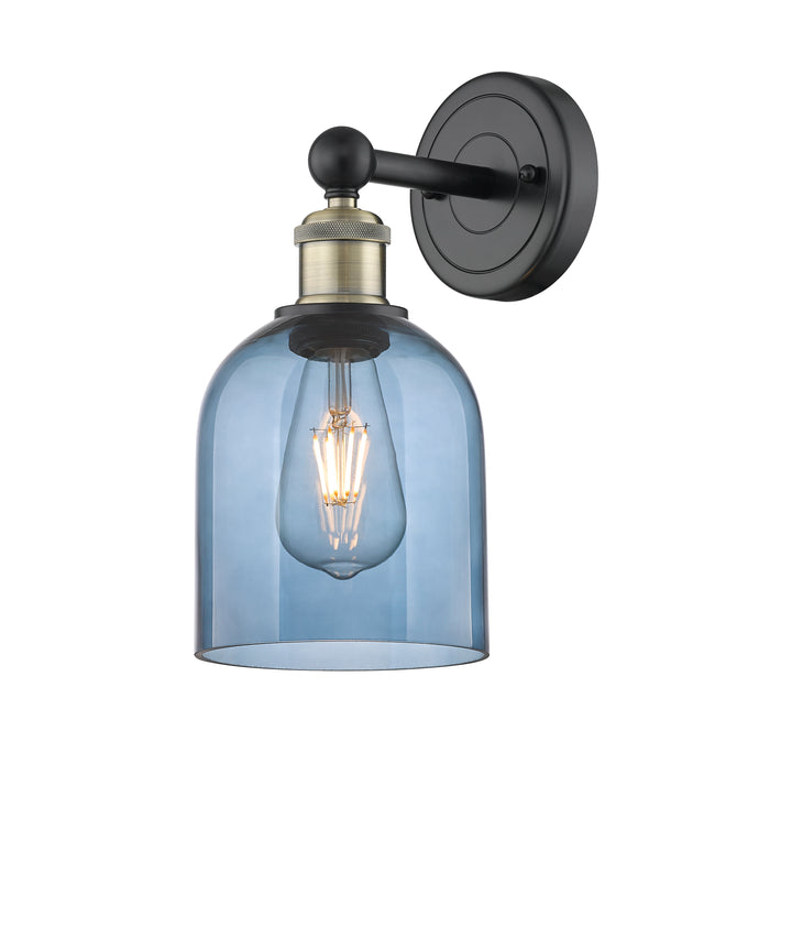 Innovations Lighting Bella 6" Sconce - Black Antique Brass Wall Sconces Innovations Lighting Blue  ; Glass Type: Blue  